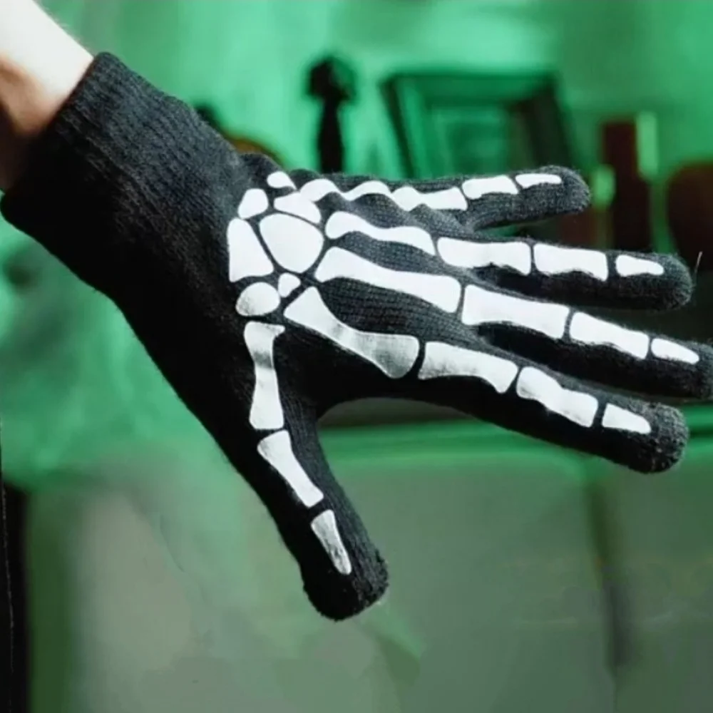 Stretchy Skeleton Gloves Glow in the Dark Stretch Knit Kids and Adult Sizes Goth